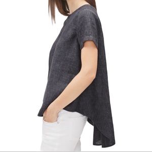 Eileen Fisher High Low Dark Denim Linen Top, Sz SP